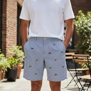 Polo Ralph Lauren Size 30 Blue Seersucker RL Naval Tailors Flags Pockets Shorts